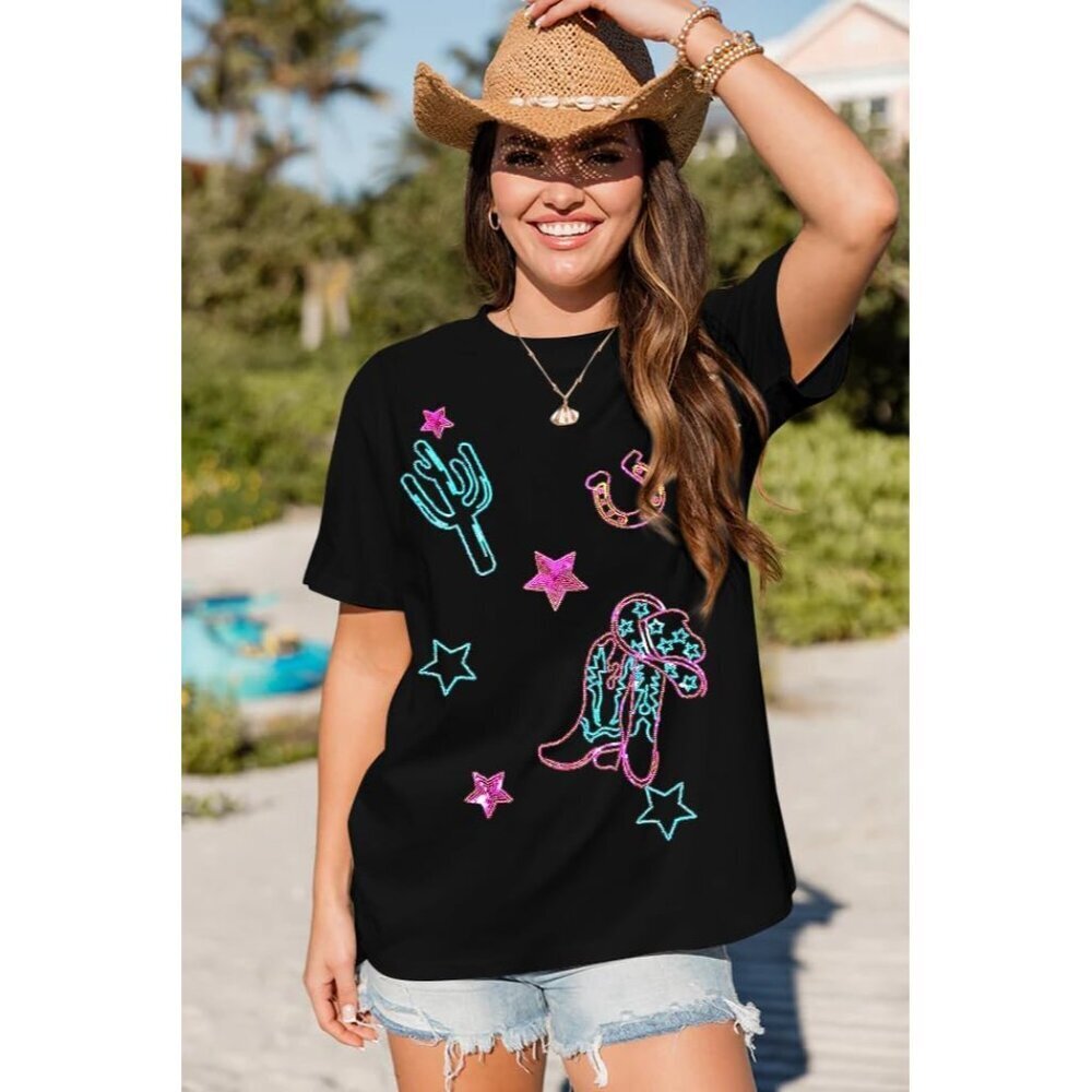 Western Cowgirl Sequin Shirts for Women Oversized Country Music Top - Picture 3 of 3